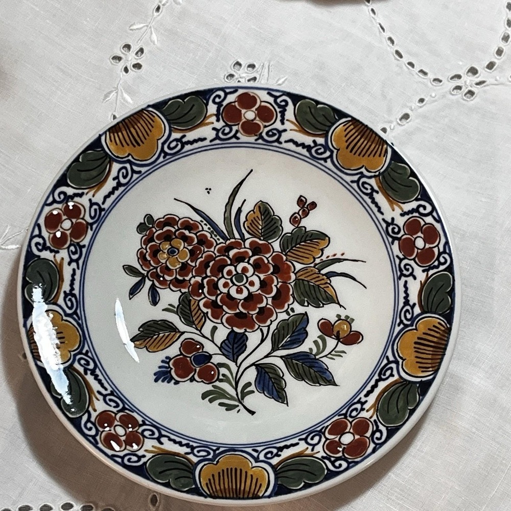 Royal Delft De Porceleyne Fles Polychrome 5.5" Plate Multicolor Floral 1985 P103 - Picture 11 of 14